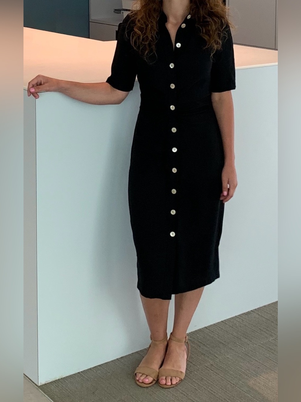 Kate Spade NY Black Button-Front Midi Shirt Dress size 0